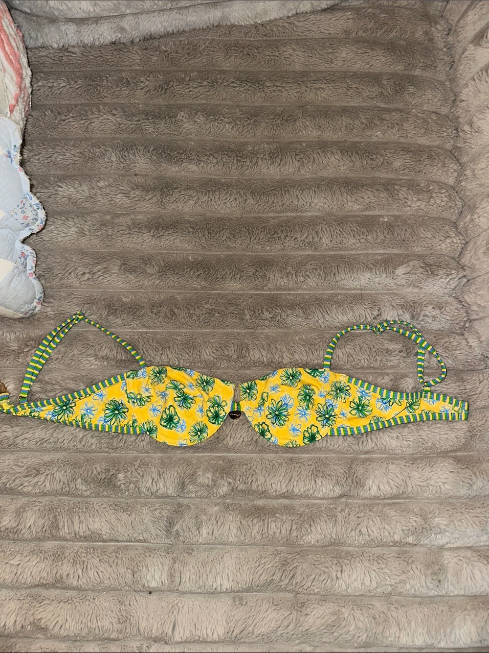 Blackbough Yellow Floral Underwire Bikini Top with Green Trim